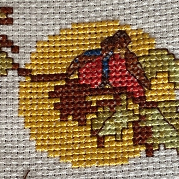 Norman Rockwell vintage cross stitch. Couple with animals on loveseat - Picture 8 of 14